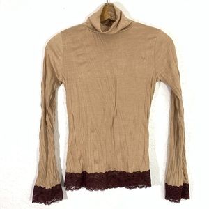 STEPS Brown Lace Turtleneck Long Sleeve Top